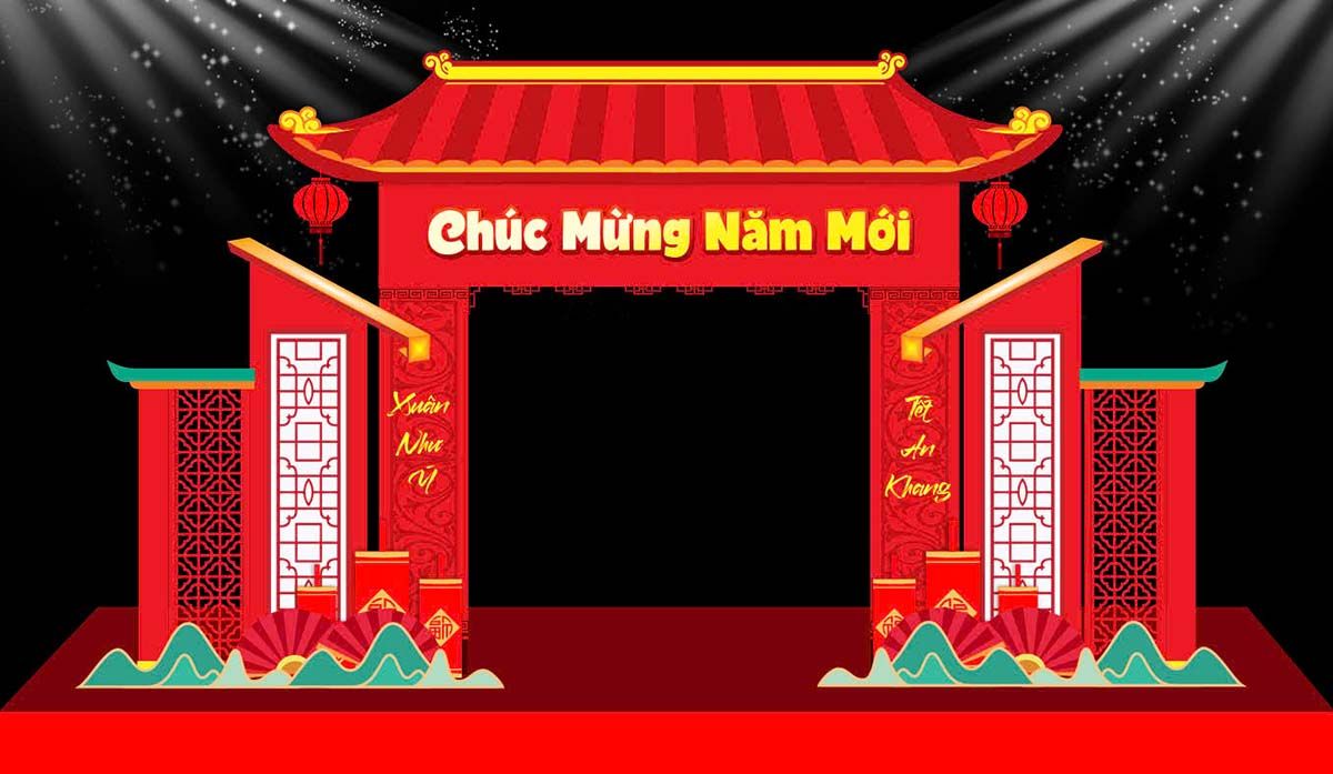 Cổng chào Tết mái đình truyền thống – Chúc Mừng Năm Mới Xuân An Khang – File CDR