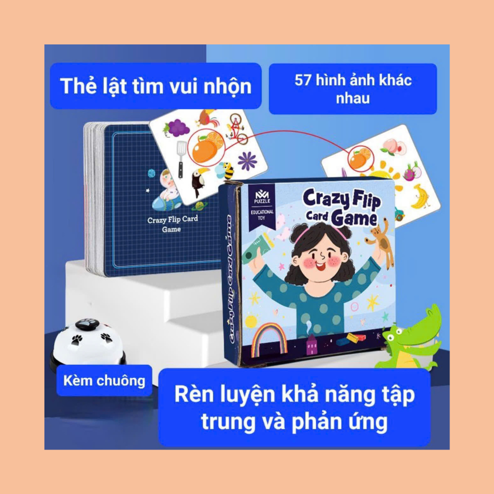 Bộ Thẻ Board Game Lật Tìm Vui Nhộn Kèm Chuông