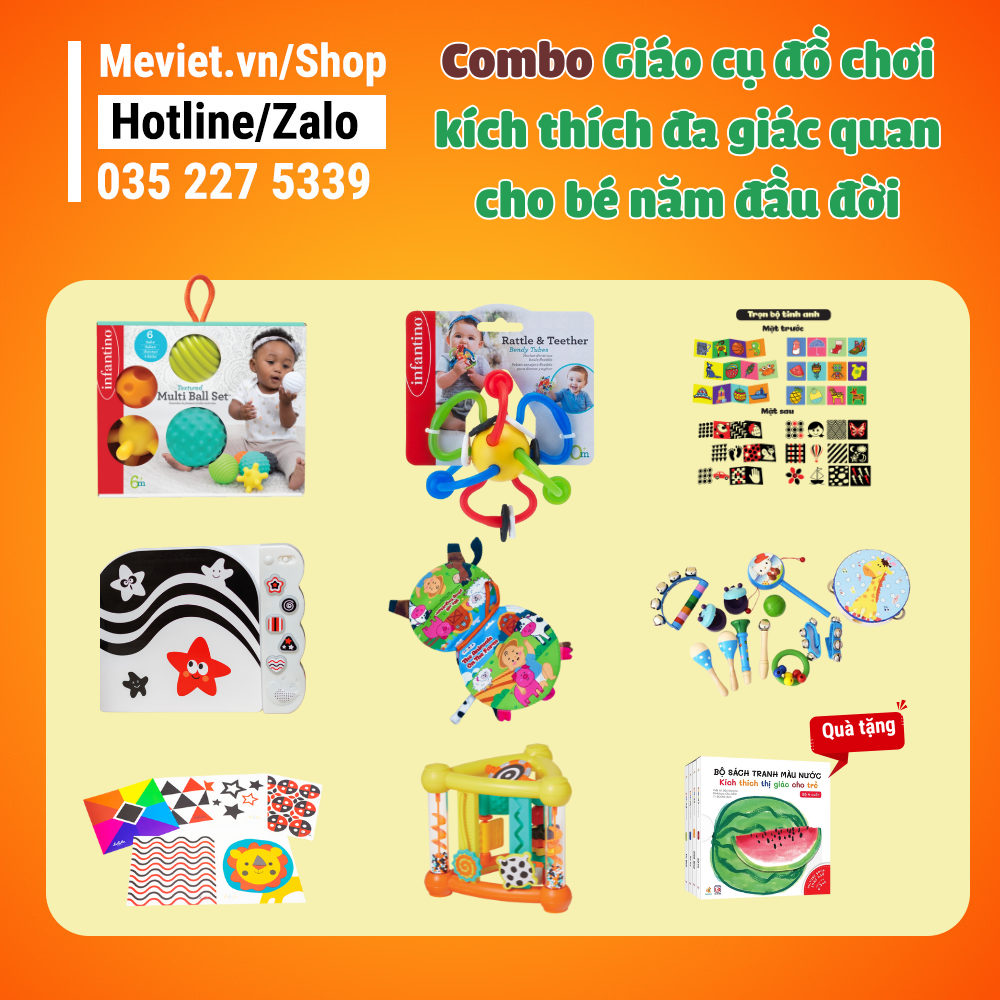 Combo Giáo cụ đồ chơi kích thích đa giác quan cho bé năm đầu đời