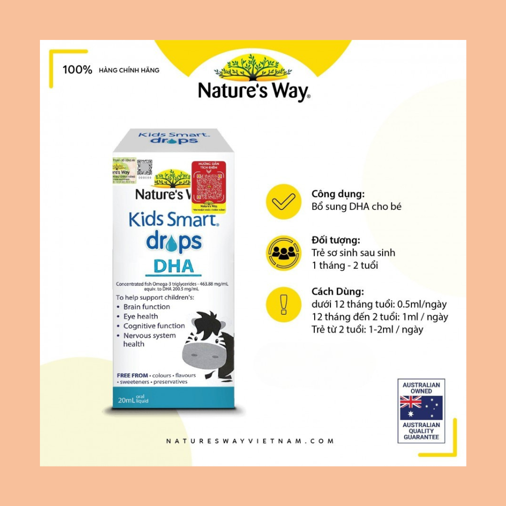 Kids Smart Drops DHA cho bé hỗ trợ phát triển não bộ, thị lực