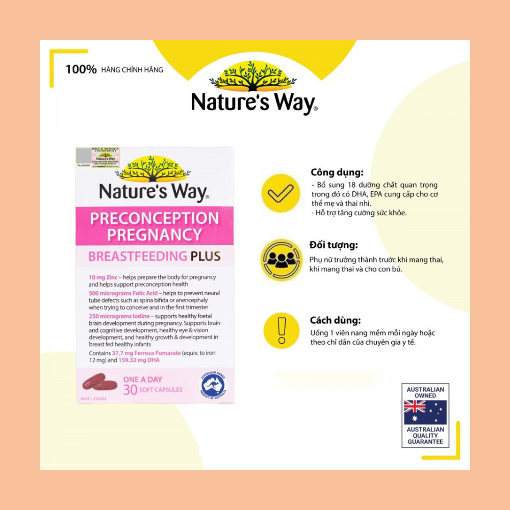 Nature's Way PreConception Pregnancy Breastfeeding Plus - Bổ sung vitamin tổng hợp cho bà bầu 