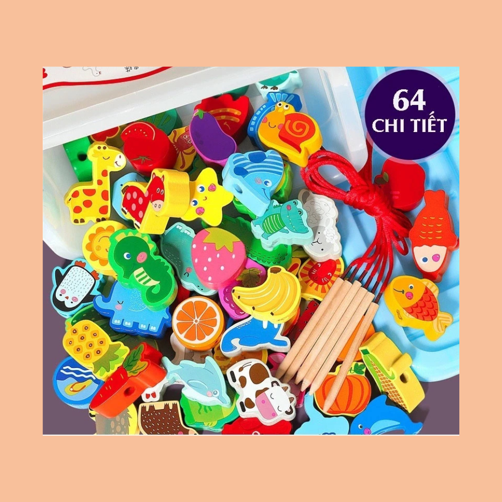 Xâu hạt gỗ 64 chi tiết 