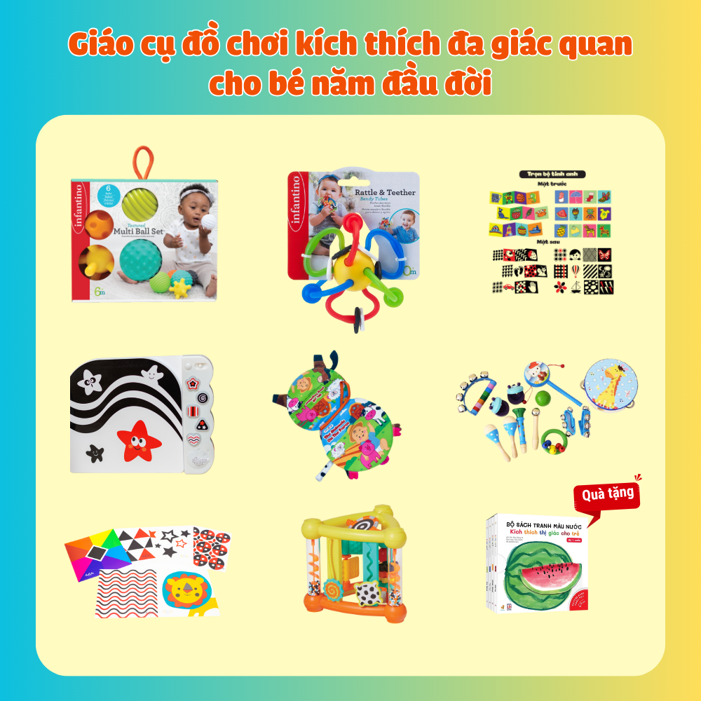 Combo Giáo cụ đồ chơi kích thích đa giác quan cho bé năm đầu đời