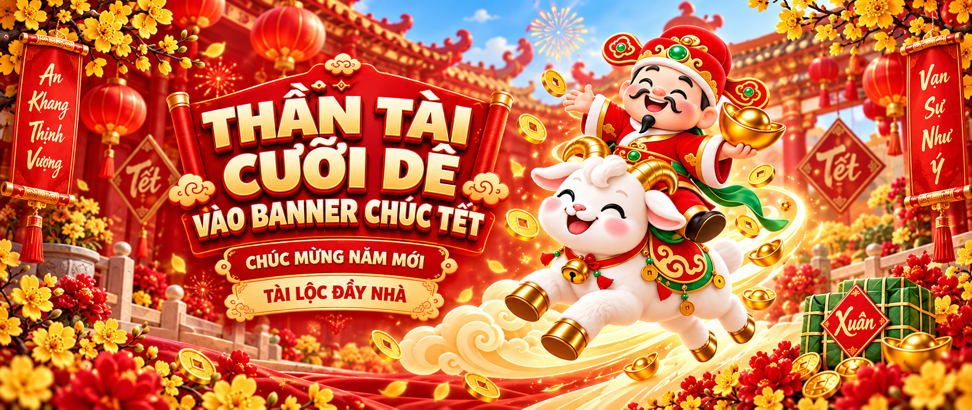 Thần Tài cưỡi dê PNG cho thiết kế khai xuân và phát lộc Tết 2027