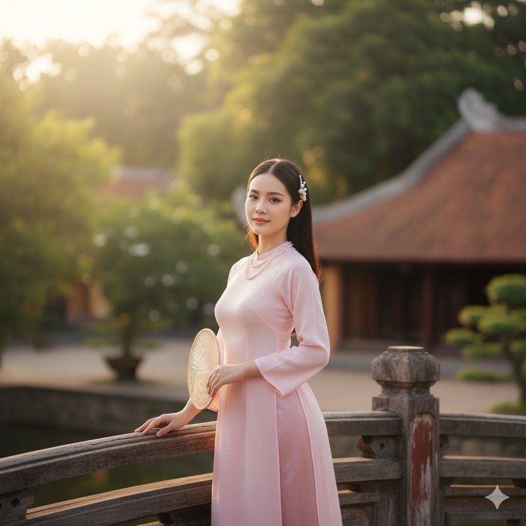 Ảnh cô gái mặc áo dài ở Văn Miếu – ánh nắng chiều