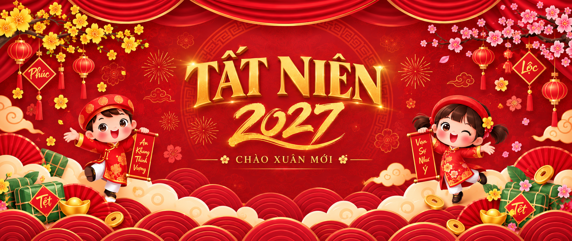 Backdrop tất niên 2027 cho sân khấu year end party gala dinner và vinh danh