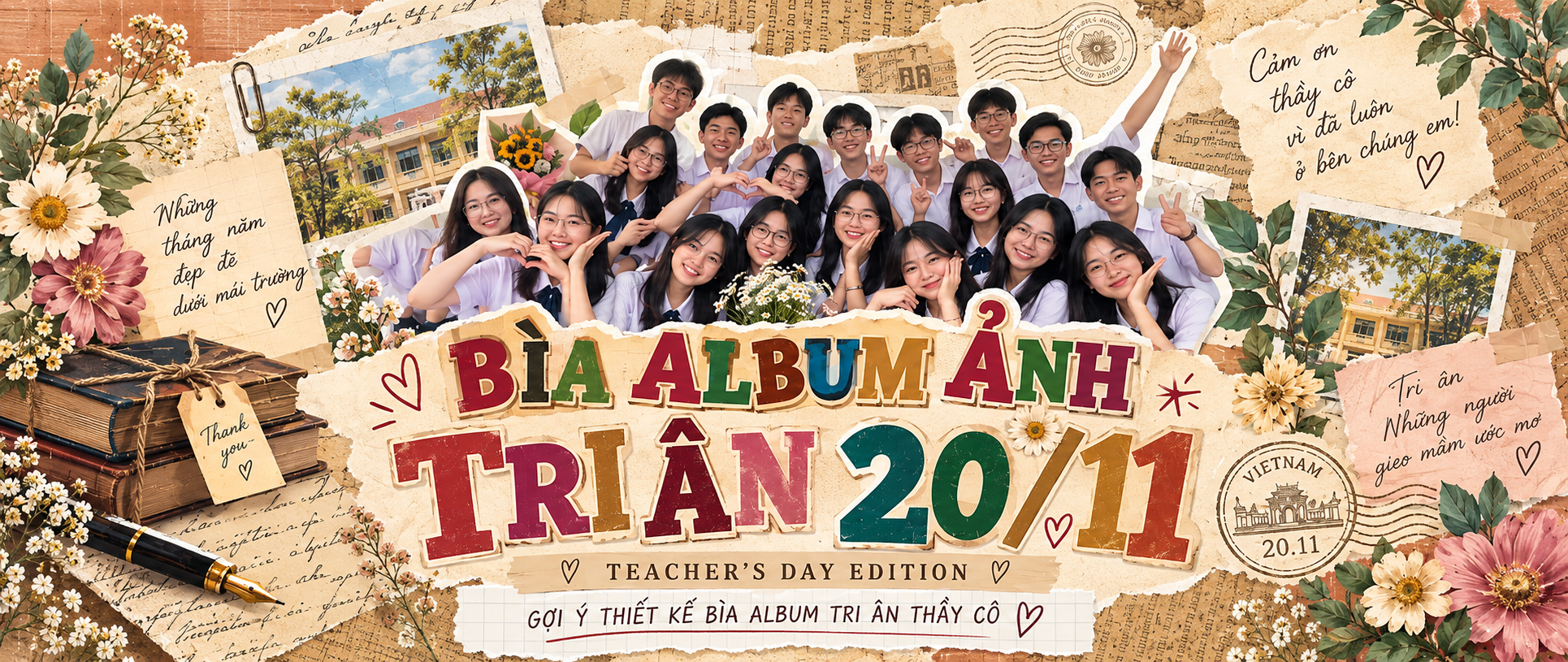 Bìa album ảnh tri ân 20/11: 3 phong cách cho trường và lớp