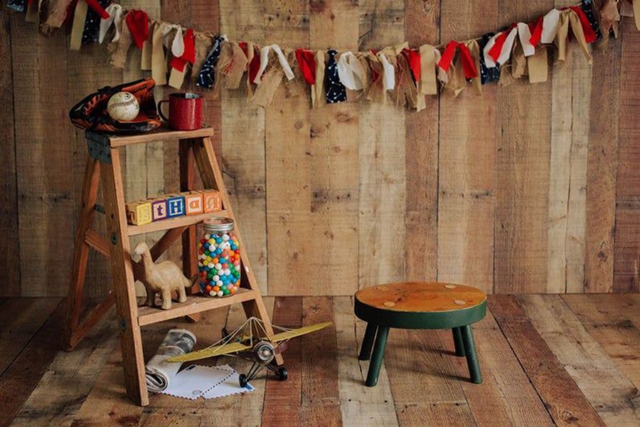 Background studio mộc mạc ghép ảnh cho bé