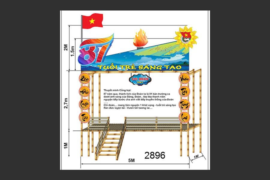 Mẫu Cổng Trại Chi Đoàn 87 Năm – Thiết Kế Tre Truyền Thống Kết Hợp Hiện Đại - File CDR