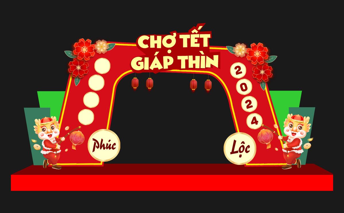 Cổng Chào Chợ Tết Giáp Thìn 2024 – Mẫu Trang Trí Đón Xuân Phúc Lộc Đẹp Mắt