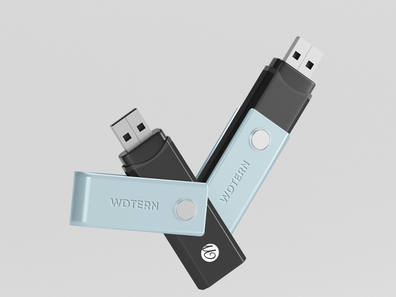 Mockup thẻ nhớ dữ liệu USB màu đen xanh nhạt PSD