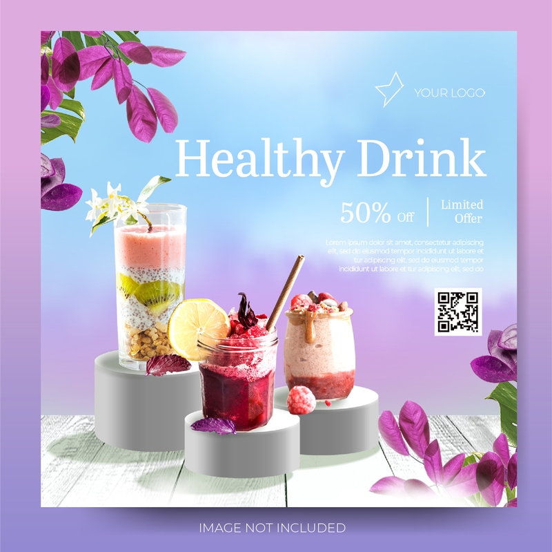 Banner quảng cáo đồ uống sinh tố hoa quả healthy