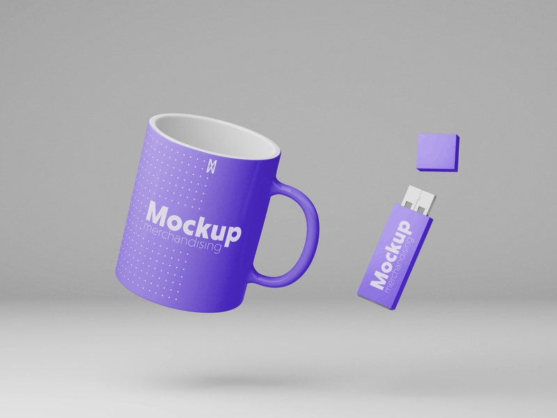 Mockup thẻ nhớ lưu dữ liệu USB , cốc màu tím PSD