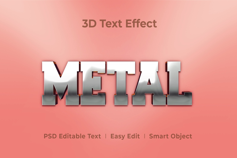 Hiệu ứng chữ 3D PSD màu bạc cho Photoshop