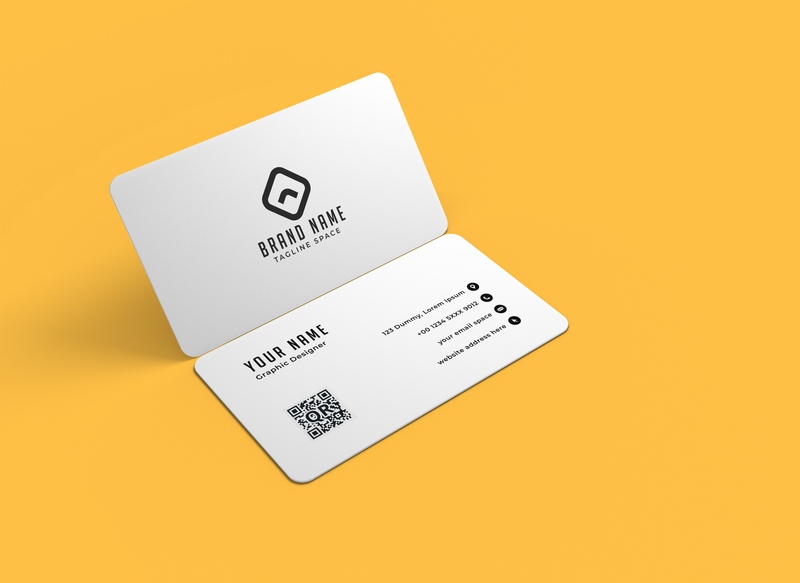 Mockup card visit, danh thiếp, thẻ nhân viên PSD nền vàng