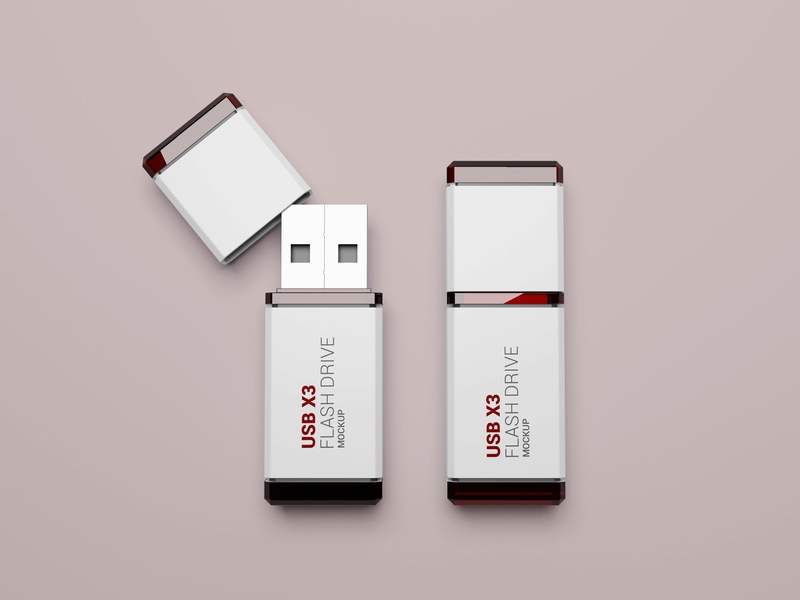 Mockup thẻ nhớ dữ liệu USB màu trắng đỏ PSD