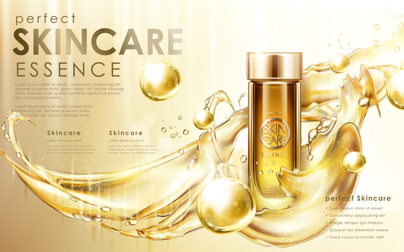 Banner quảng cáo mỹ phẩm skincare cao cấp, màu vàng gold , dòng nước màu vàng