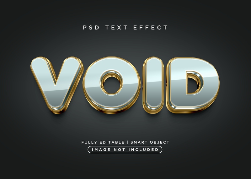 Hiệu ứng chữ 3D PSD màu xám viền vàng gold