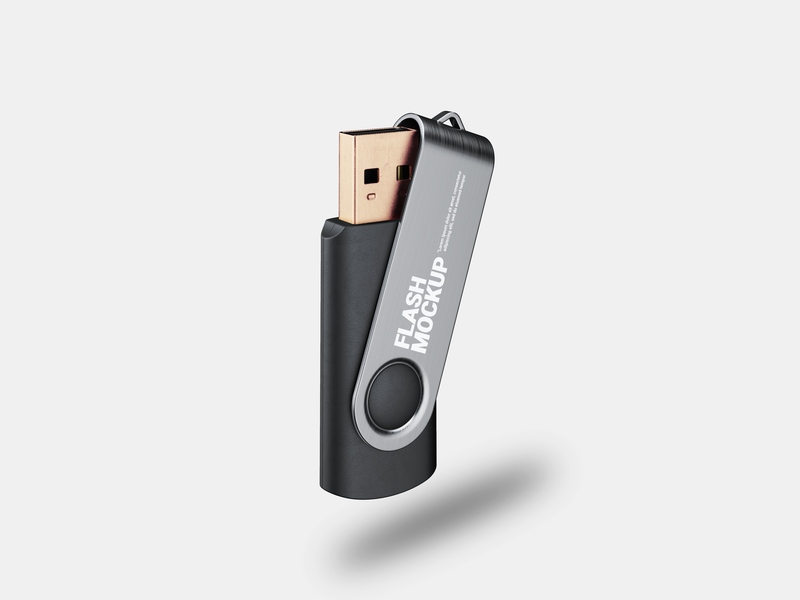 Mockup thẻ nhớ dữ liệu USB màu đen bạc PSD