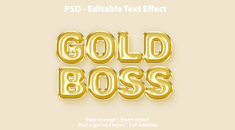 Hiệu ứng chữ 3D PSD cho PS màu vàng gold bong bóng