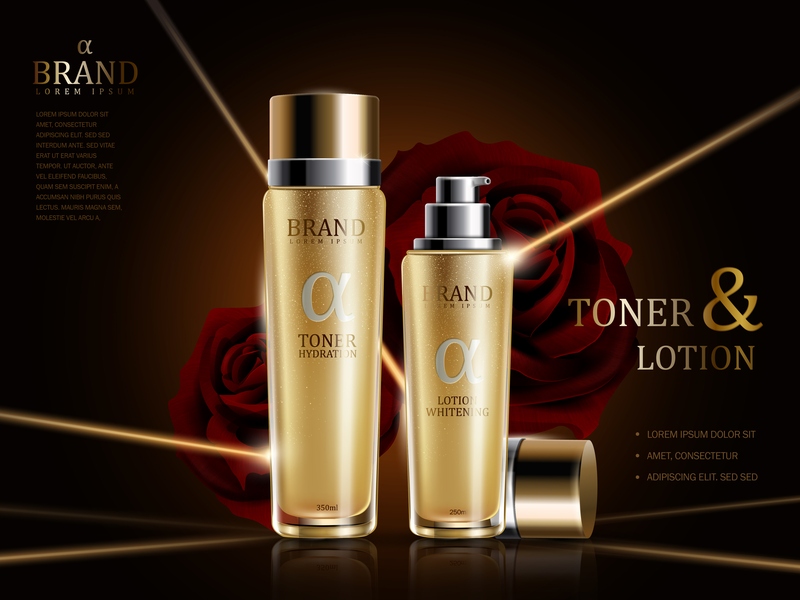 Banner quảng cáo bộ đôi mỹ phẩm cao cấp nước hoa hồng tone và lotion