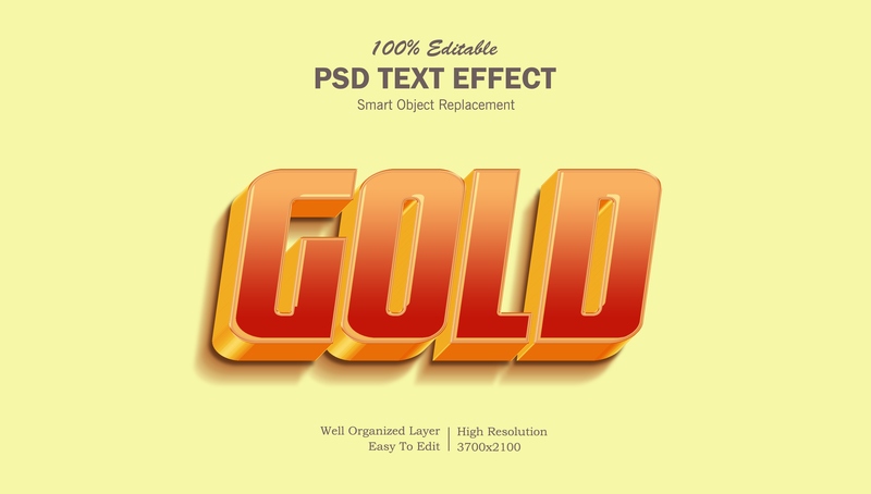 Hiệu ứng chữ 3D PSD màu đỏ gạch viền vàng gold