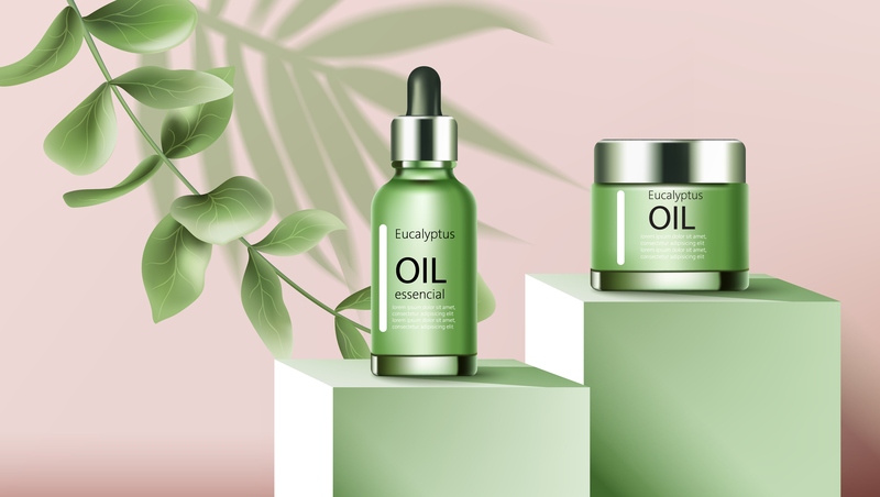 Quảng cáo trưng bày bộ đôi mỹ phẩm hũ kem và serum dưỡng da cao cấp