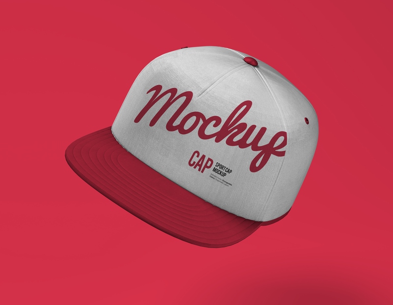 Mockup mũ lưỡi chai hiphop màu đỏ trắng PSD