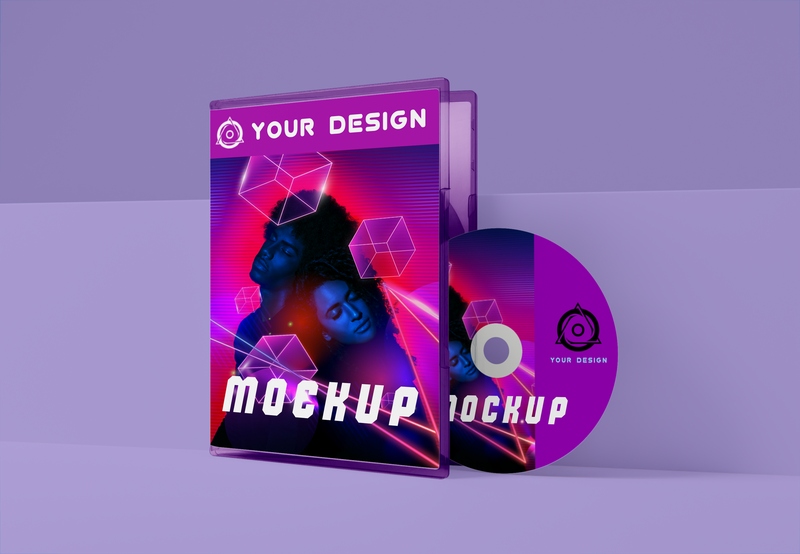 Mockup thiết kế bìa đĩa CD nền tím  PSD