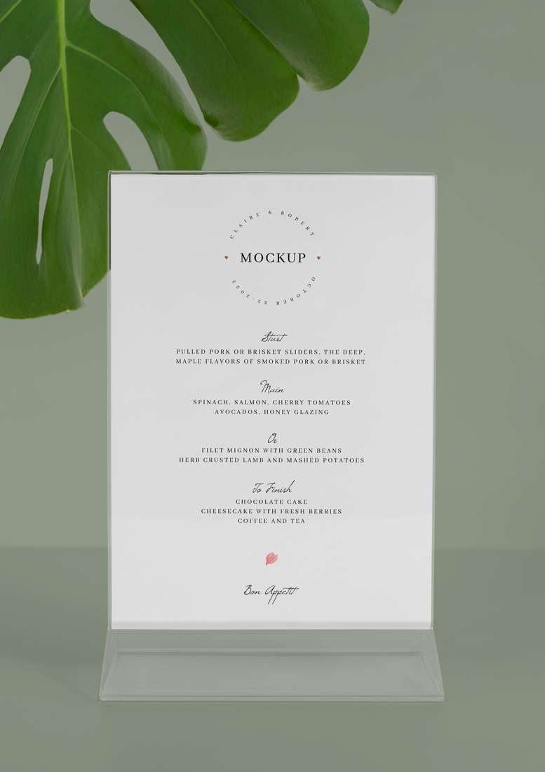 Mockup phối cảnh menu để bàn màu trắng file PSD