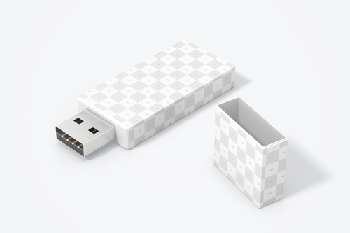 Mockup thẻ nhớ dữ liệu USB màu trắng xanh PSD