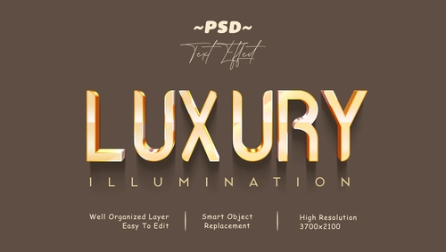 Hiệu ứng chữ 3D PSD màu vàng gold sang trọng