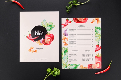 Mockup phối cảnh menu ngành thực phẩm đồ ăn file PSD