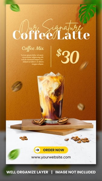 Mẫu menu quảng cáo coffee của của hàng coffee, nền màu nâu