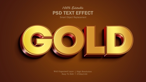 Hiệu ứng chữ 3D PSD chữ màu gold