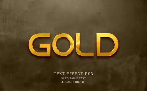 Hiệu ứng chữ 3D PSD cho PS màu vàng gold