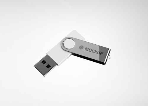 Mockup thẻ nhớ dữ liệu USB màu bạc PSD