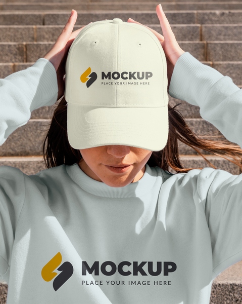 Mockup mũ PSD mũ lưỡi trai trắng đối diện