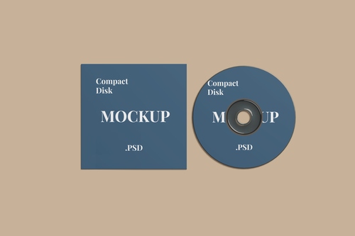 Mockup thiết kế bìa đĩa CD nền xanh PSD