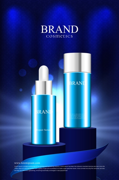 Banner quảng cáo bộ đôi serum dưỡng da, nền màu xanh dương