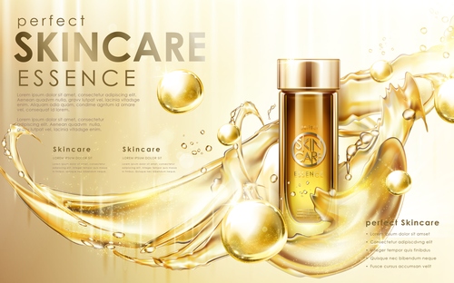 Banner quảng cáo mỹ phẩm skincare cao cấp, màu vàng gold , dòng nước màu vàng