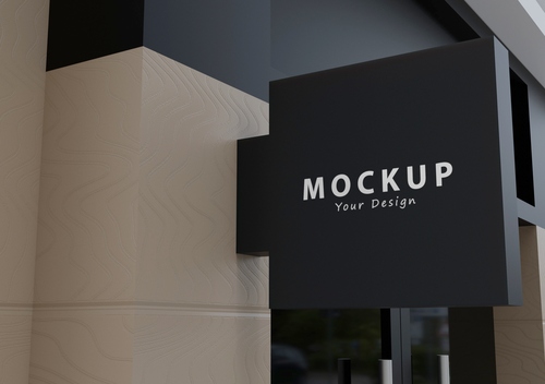 Mockup biển hiệu công ty, biển quảng cáo logo treo tường PSD