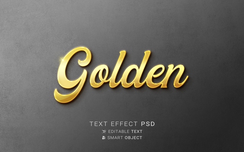 Hiệu ứng chữ 3D PSD cho PS màu vàng gold lấp lánh