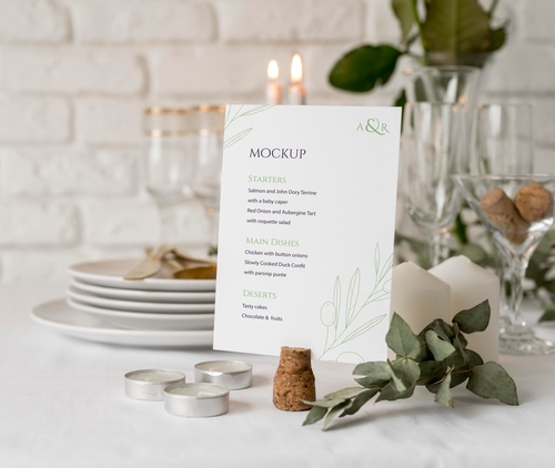 Mockup phối cảnh menu để bàn màu trắng sang trọng file PSD