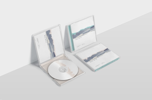 Mockup thiết kế bìa đĩa CD và hộp đĩa nền trắng PSD