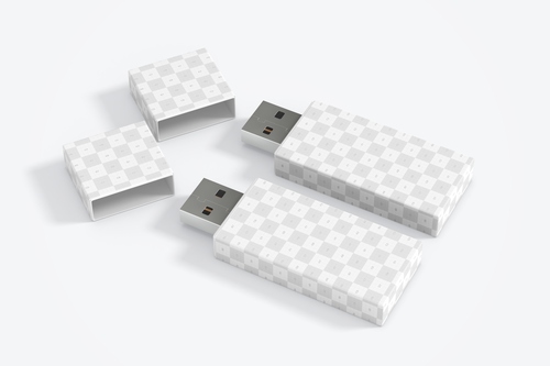 Mockup thẻ nhớ dữ liệu USB màu trắng xanh PSD