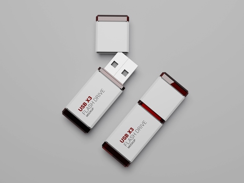 Mockup thẻ nhớ dữ liệu USB màu trắng đỏ PSD