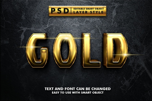 Hiệu ứng chữ 3D PSD cho PS màu vàng gold