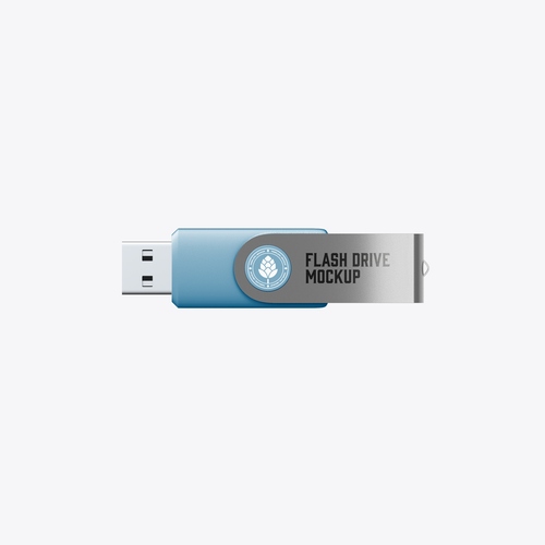 Mockup thẻ nhớ lưu dữ liệu USB màu xanh nền trắng PSD