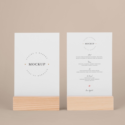 Mockup phối cảnh menu để bàn màu trăng file PSD